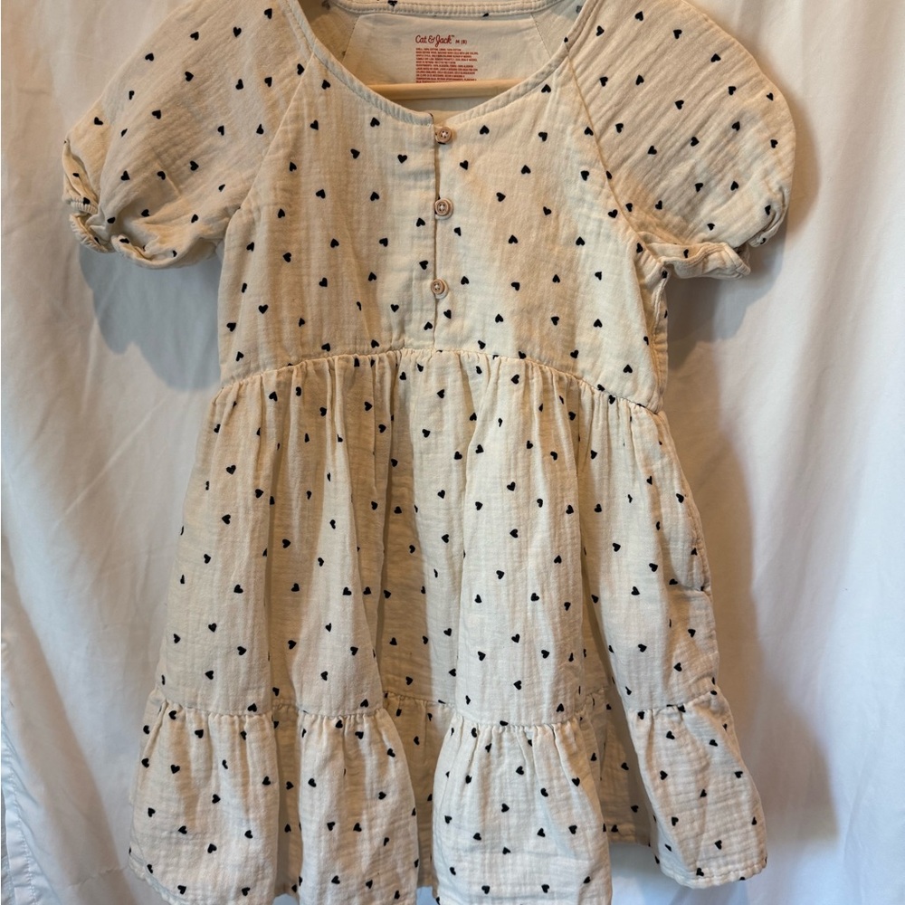 Cat & Jack Cream Dress with Black Heart Pattern-only worn once